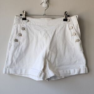 Banana Republic Denim Sailor Shorts | Size 6 | White Flat Front Button Roll Cuff